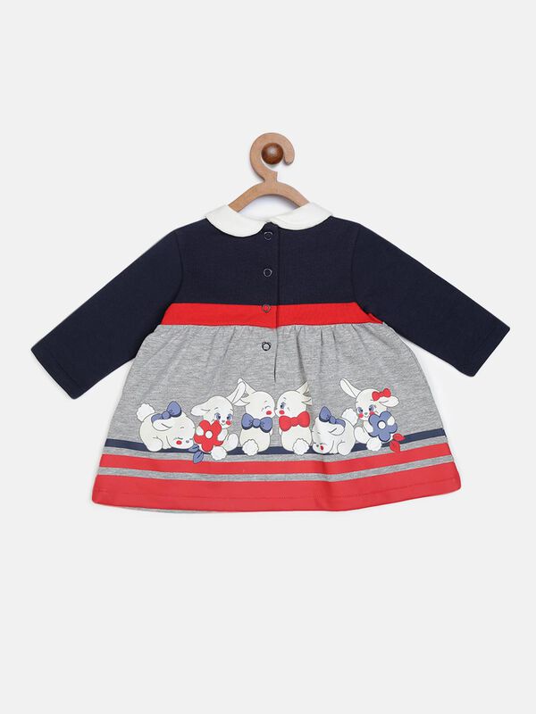 Navy and Grey Knitted Dress With Print image number 1